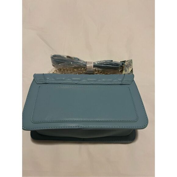 NWT Badgley Mischka quilted blue gold studded crossbody bag with chain strap, 10 - Picture 3 of 6